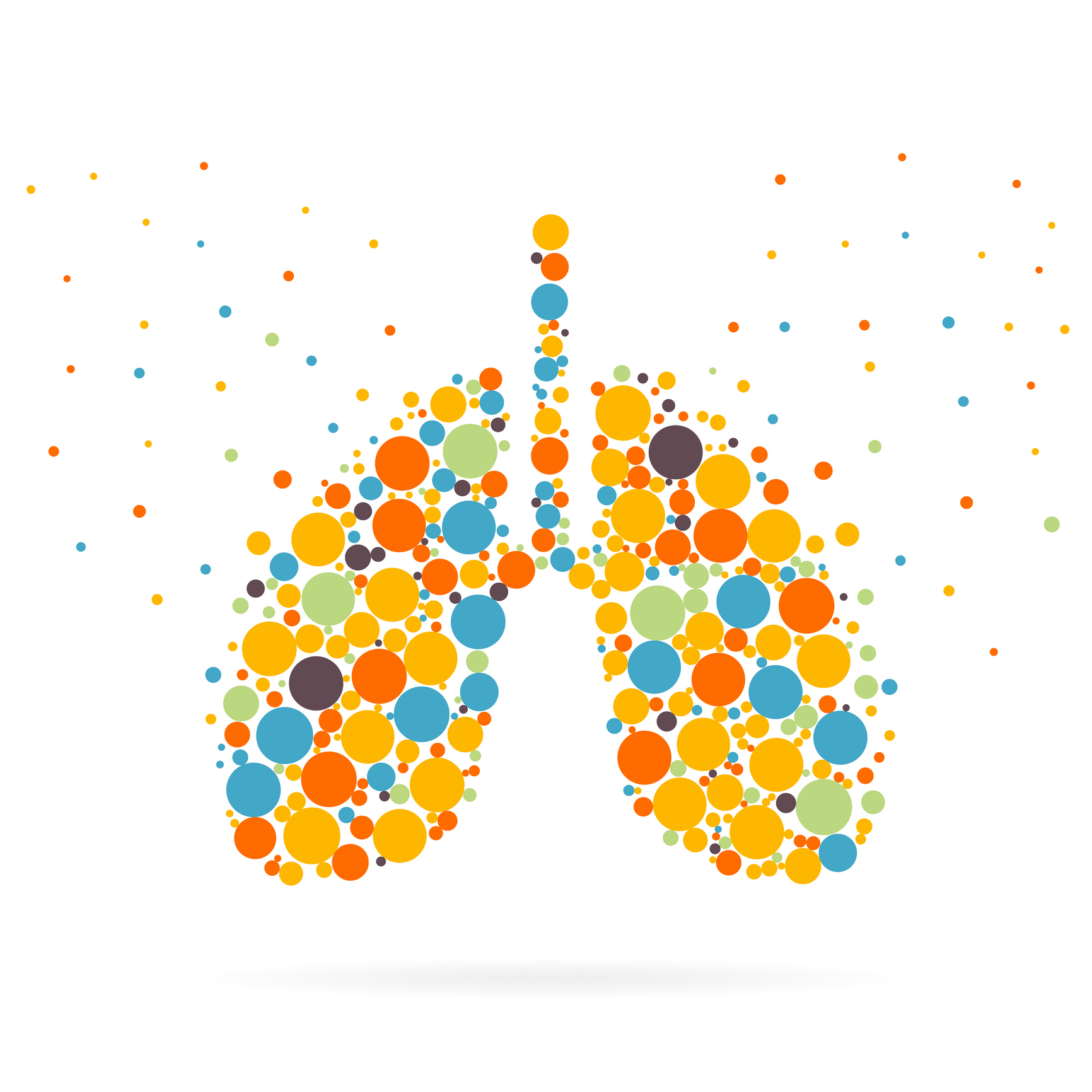 A graphic of lungs made up all colorful circles